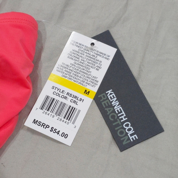 Kenneth Cole Reaction Coral Pink Swim 2 Piece with Ruffle Accents, Nwt, Size M - Picture 13 of 15